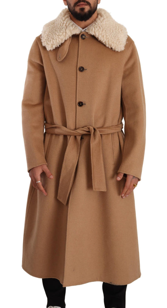 Dolce & Gabbana Veste-manteau en peau de chameau beige, cachemire et peau de mouton retournée