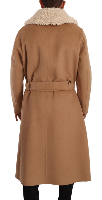 Dolce & Gabbana Veste-manteau en peau de chameau beige, cachemire et peau de mouton retournée