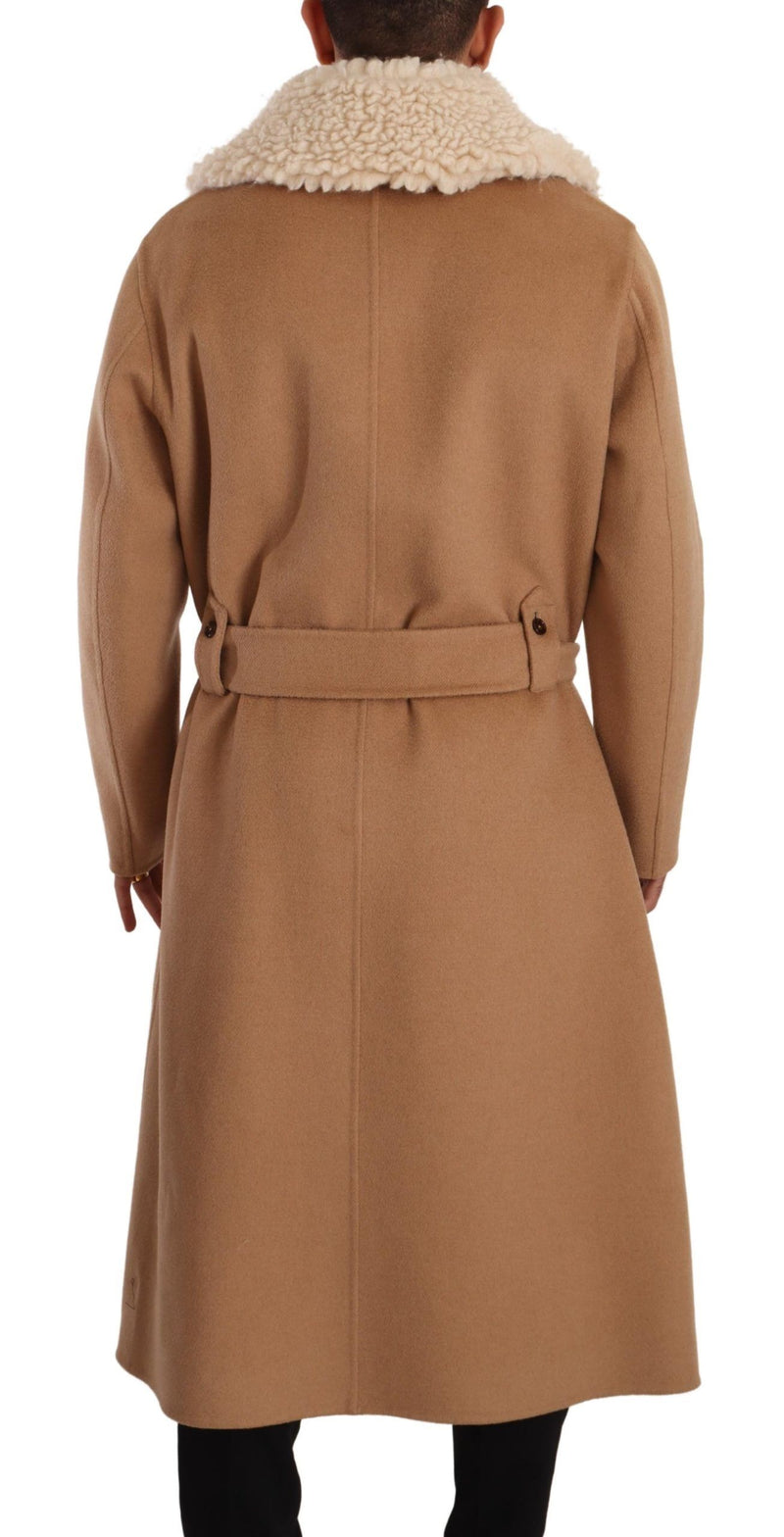 Dolce & Gabbana Beige Camel Skin Cashmere Shearling Overcoat Jacket
