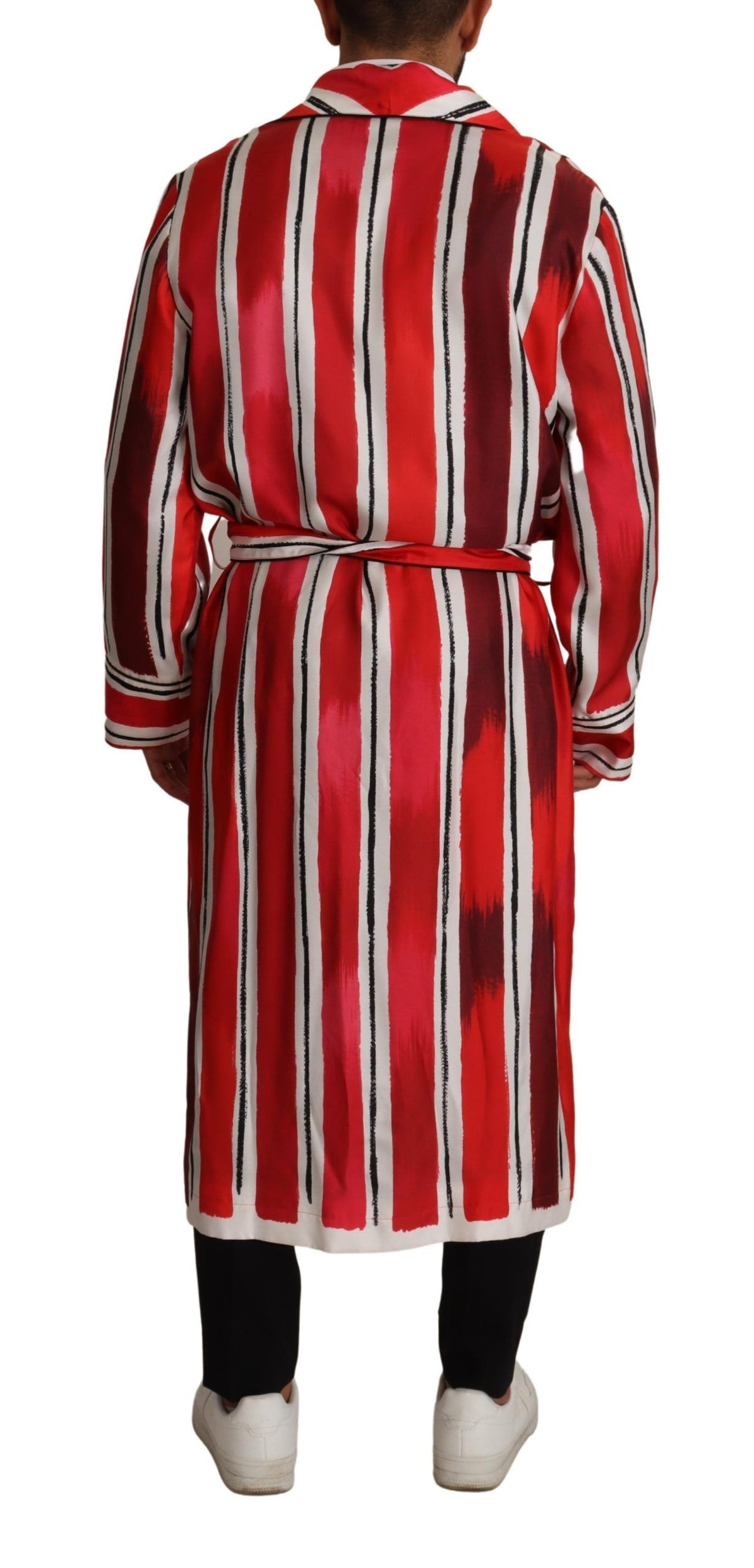 Dolce & Gabbana Red White Striped Silk Men's Nightgown Robe
