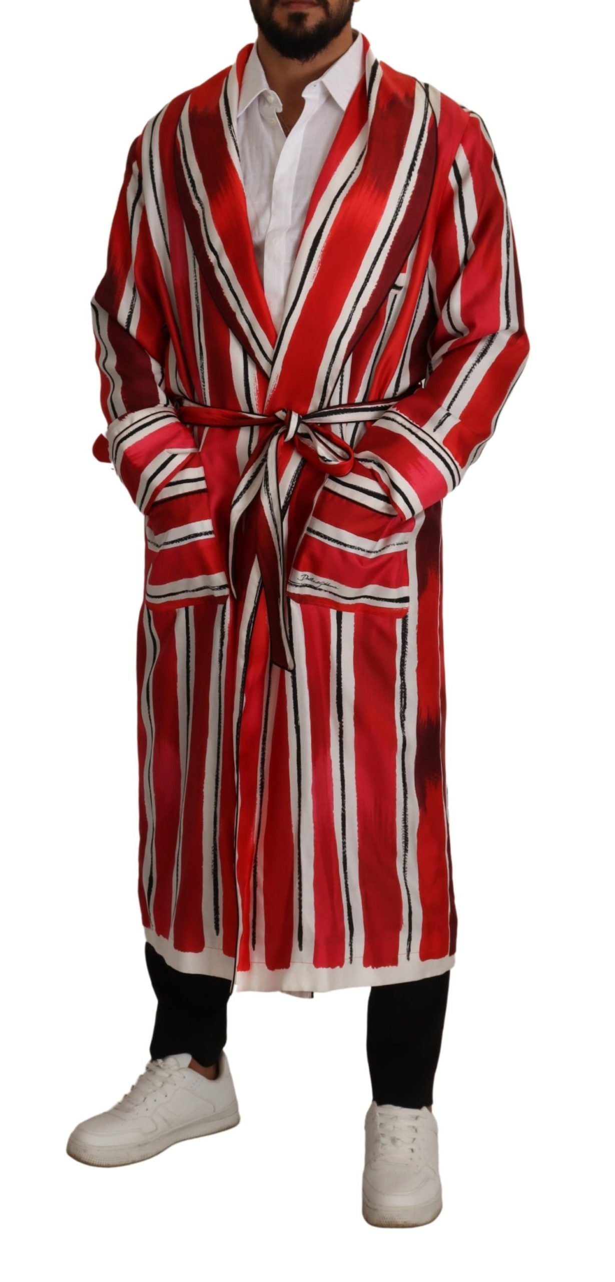 Peignoir de nuit en soie rayé rouge et blanc pour homme Dolce & Gabbana