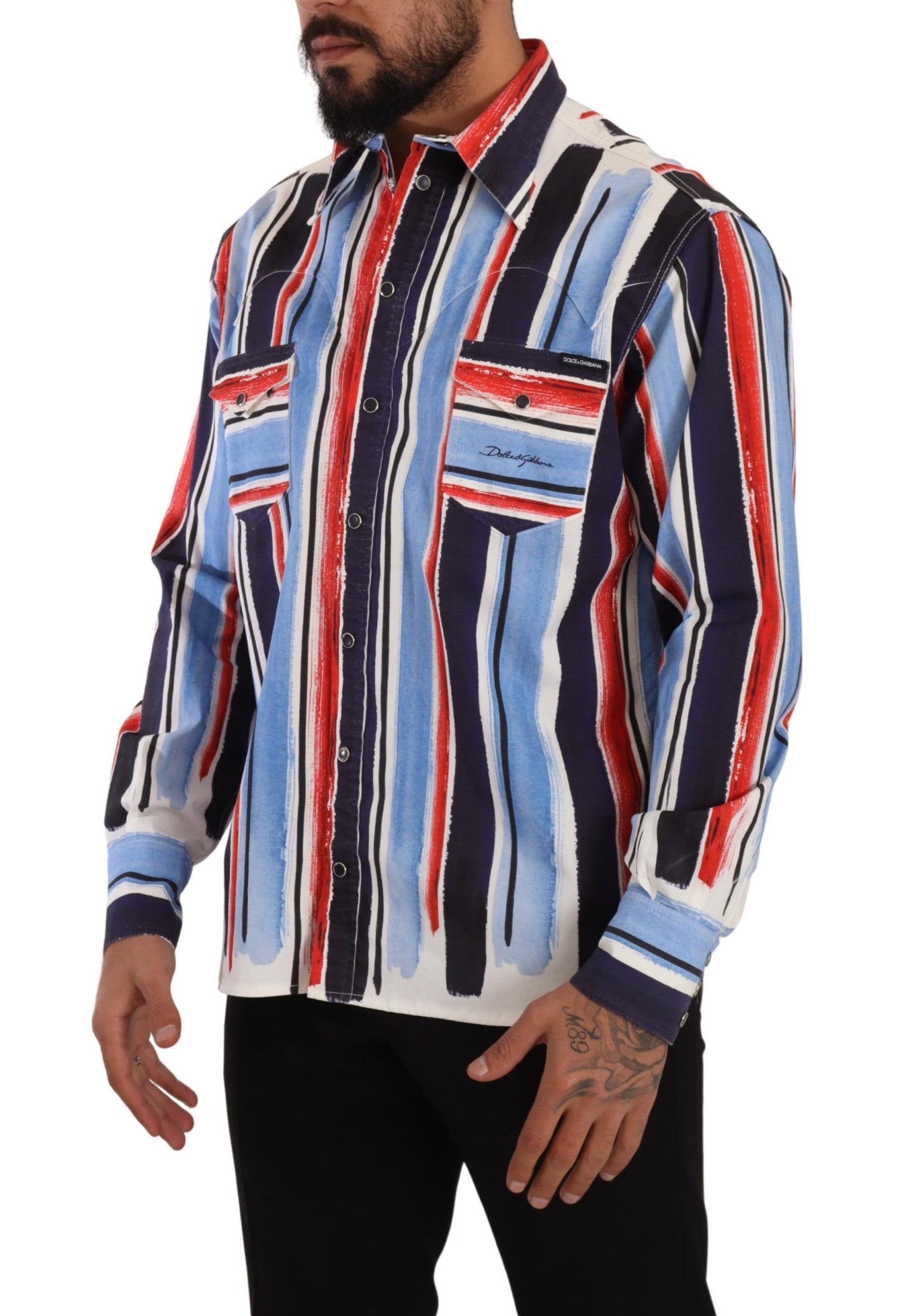 Chemise en coton à manches longues rayée rouge Dolce & Gabbana, bleu.