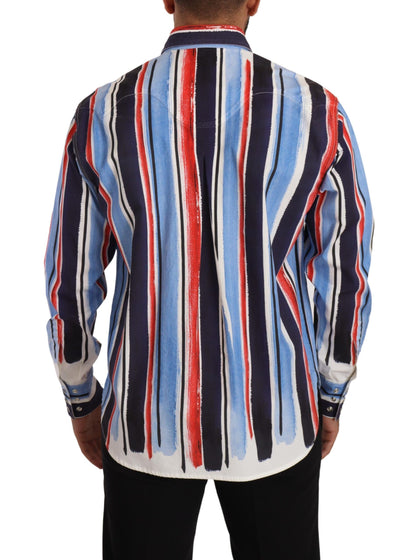 Chemise en coton à manches longues rayée rouge Dolce & Gabbana, bleu.