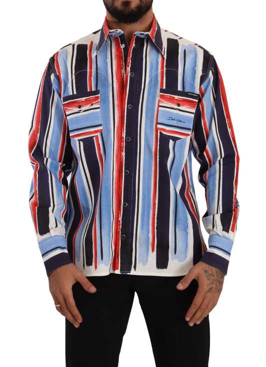 Chemise en coton à manches longues rayée rouge Dolce & Gabbana, bleu.