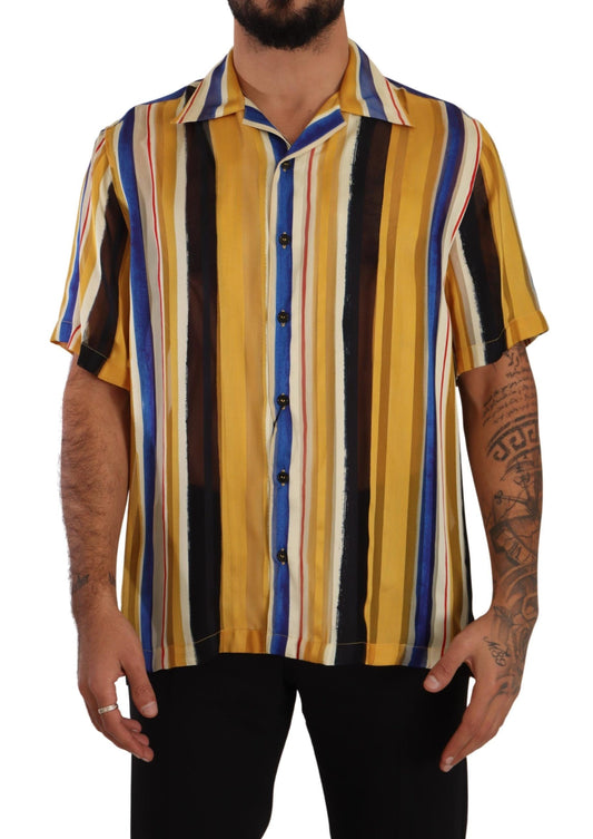 Chemise en soie à manches courtes rayée jaune de Dolce & Gabbana
