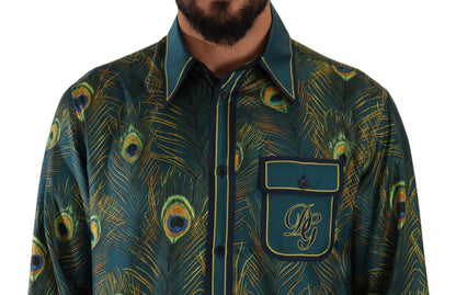 Chemise de pyjama en soie à imprimé plumes de paon Dolce & Gabbana pour homme