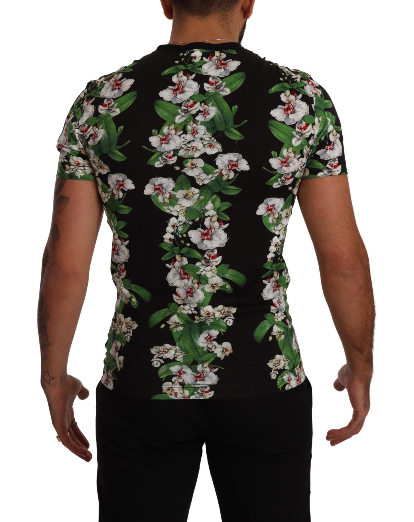 T-shirt à col rond noir à imprimé floral de Dolce & Gabbana