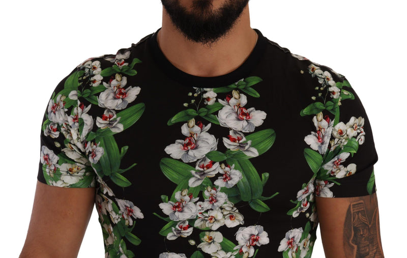Dolce &amp; Gabbana zwart T-shirt met bloemenprint en ronde hals.