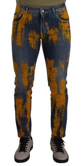 Jean skinny en coton pour homme, bleu et jaune, teinture délavée, Dolce &amp; Gabbana