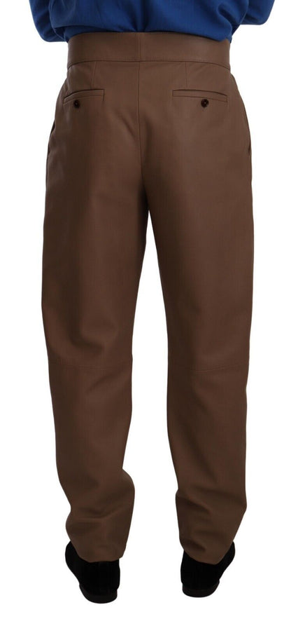 Pantalon taille haute en cuir marron à jambes évasées de Dolce & Gabbana