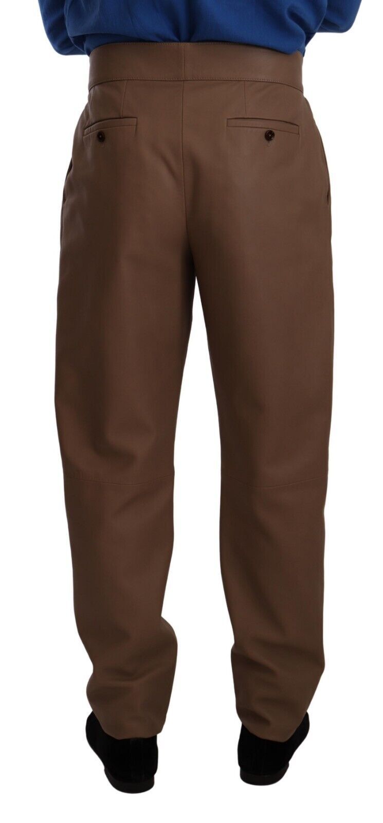 Bruine leren, taps toelopende, hoge taille broek van Dolce &amp; Gabbana