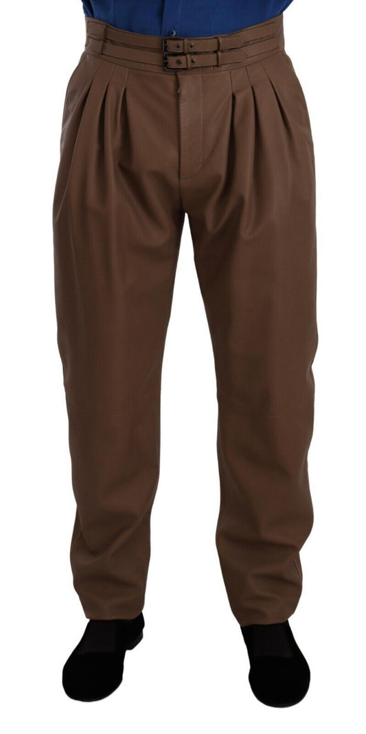 Pantalon taille haute en cuir marron à jambes évasées de Dolce & Gabbana