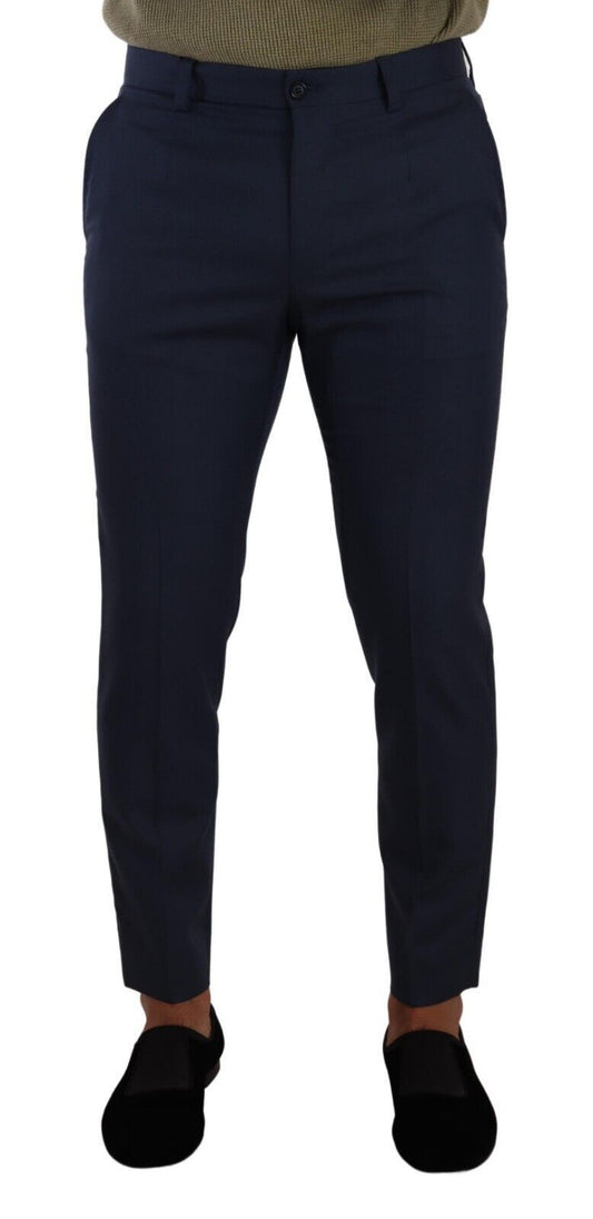Pantalon tailleur slim en laine bleu foncé de Dolce & Gabbana