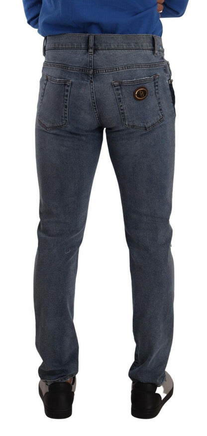 Jeans slim en coton délavé bleu à deux tons, déchirés, Dolce & Gabbana