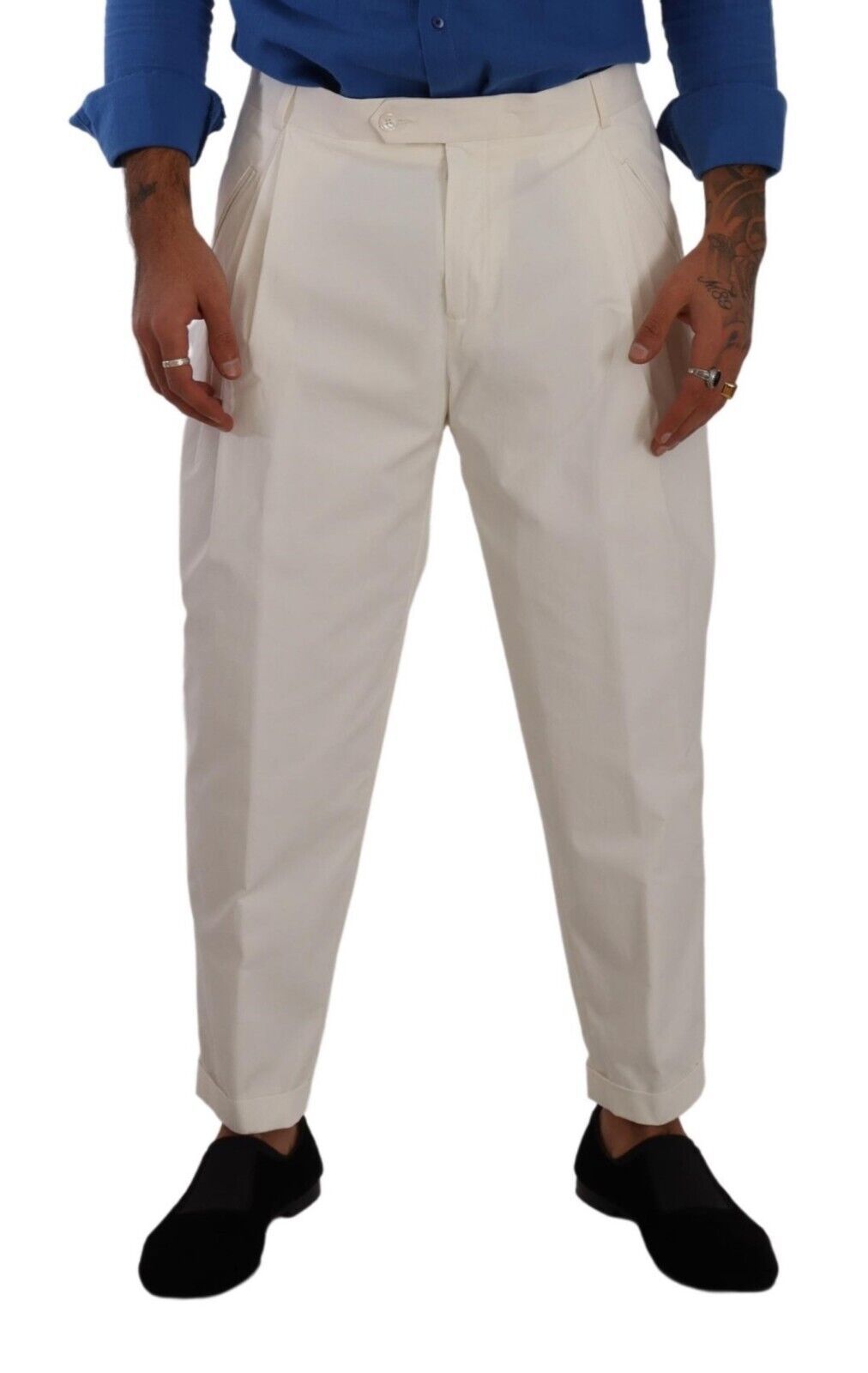 Pantalon tailleur droit pour homme en coton blanc Dolce & Gabbana
