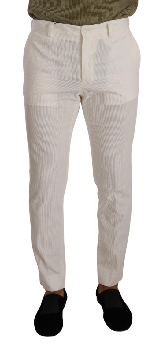 Pantalon en velours côtelé blanc en coton, coupe skinny, Dolce & Gabbana