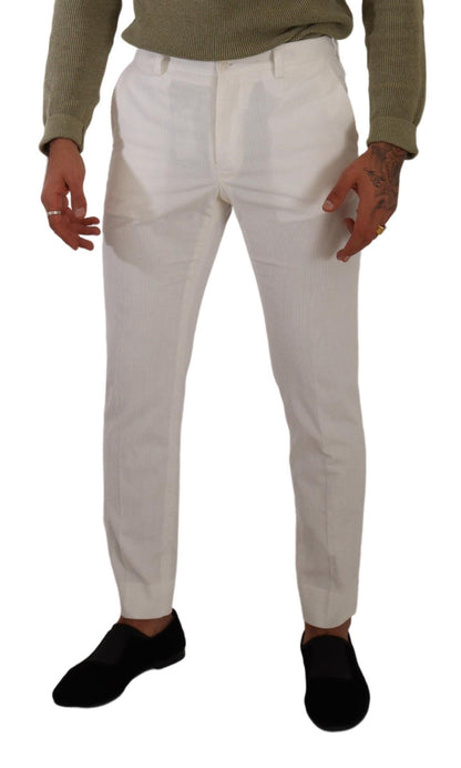 Pantalon en velours côtelé blanc en coton, coupe skinny, Dolce & Gabbana
