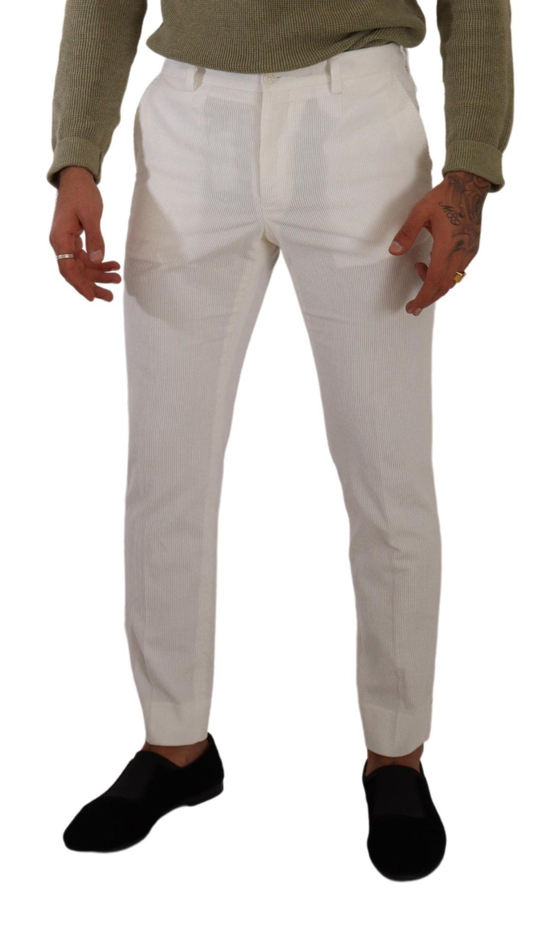 Pantalon en velours côtelé blanc en coton, coupe skinny, Dolce &amp; Gabbana