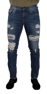 Jeans slim en coton extensible bleu lavé de Dolce &amp; Gabbana