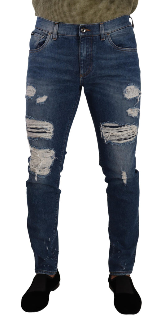 Jeans slim en coton extensible bleu lavé de Dolce & Gabbana