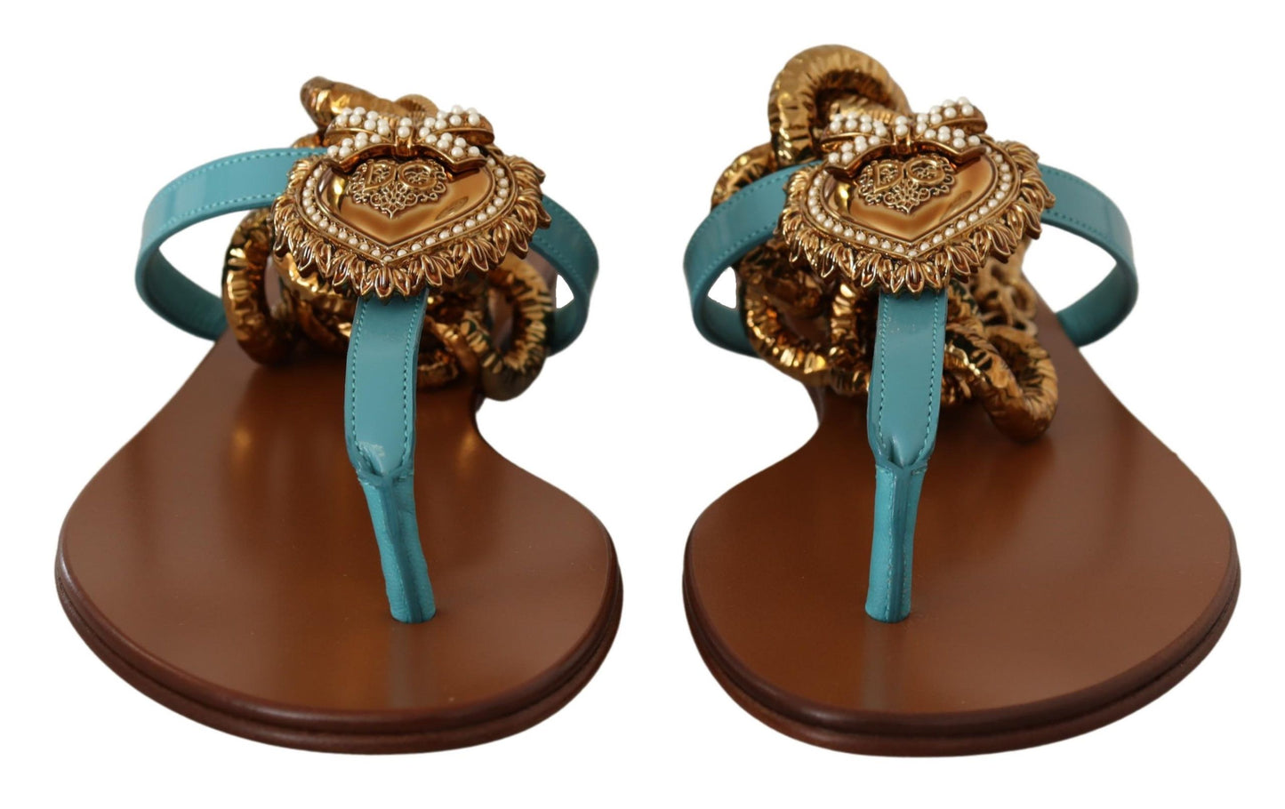 Sandales plates Devotion en cuir bleu de Dolce & Gabbana