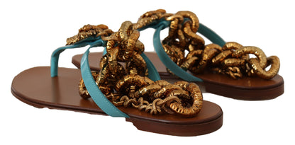 Sandales plates Devotion en cuir bleu de Dolce & Gabbana