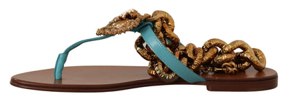 Sandales plates Devotion en cuir bleu de Dolce & Gabbana