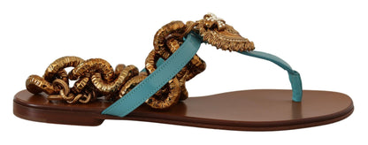 Sandales plates Devotion en cuir bleu de Dolce & Gabbana