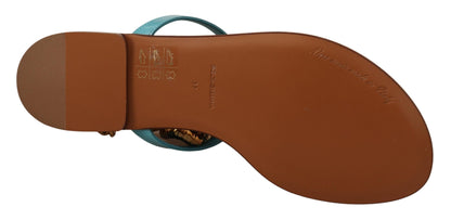 Sandales plates Devotion en cuir bleu de Dolce & Gabbana