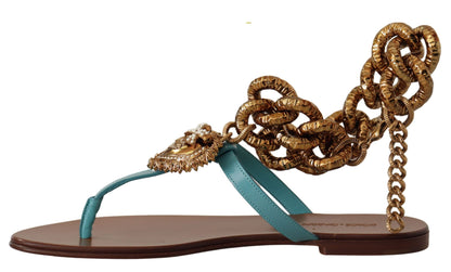 Sandales plates Devotion en cuir bleu de Dolce & Gabbana