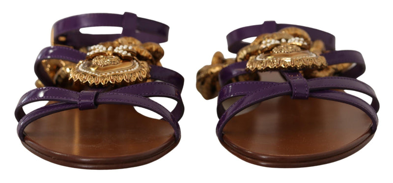 Dolce & Gabbana Purple Leather Devotion Flats Sandals