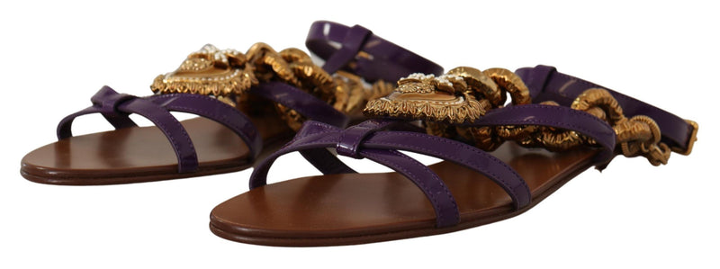 Dolce & Gabbana Purple Leather Devotion Flats Sandals