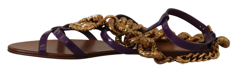 Dolce & Gabbana Purple Leather Devotion Flats Sandals