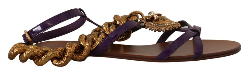Dolce & Gabbana Purple Leather Devotion Flats Sandals
