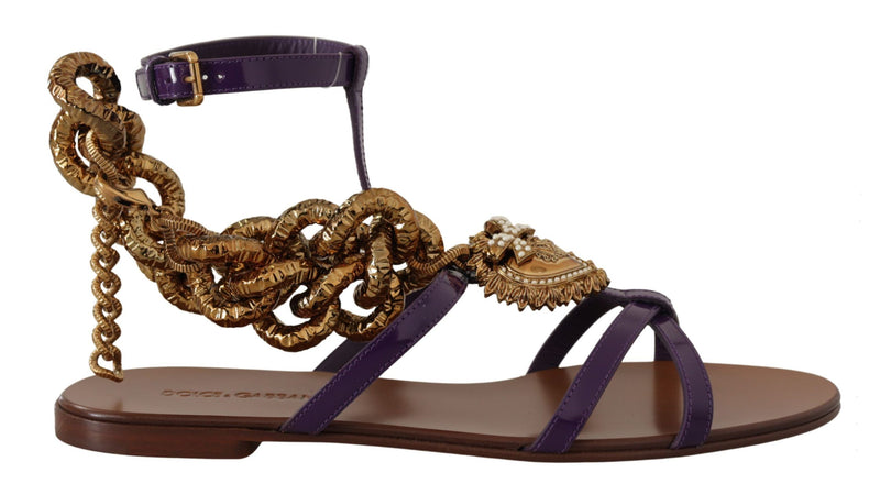 Dolce & Gabbana Purple Leather Devotion Flats Sandals