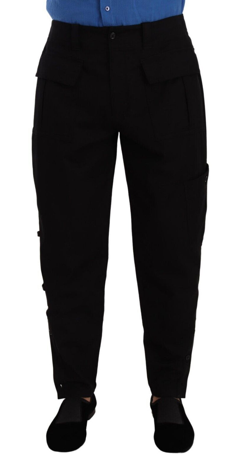 Dolce &amp; Gabbana zwarte, taps toelopende cargobroek van stretch katoen
