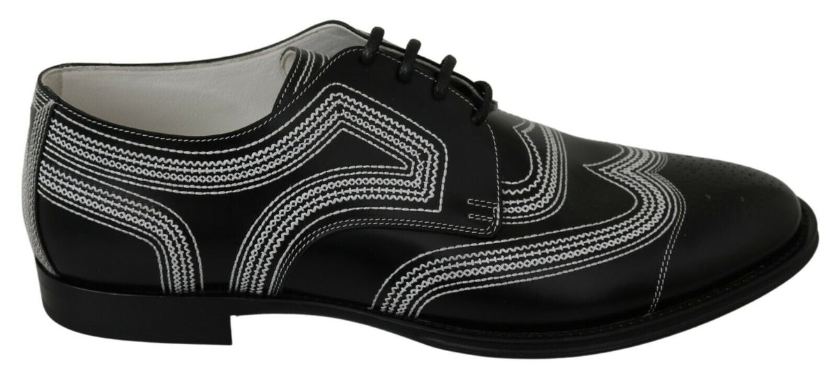 Dolce & Gabbana Derby Noir en Cuir avec Lacets Blancs
