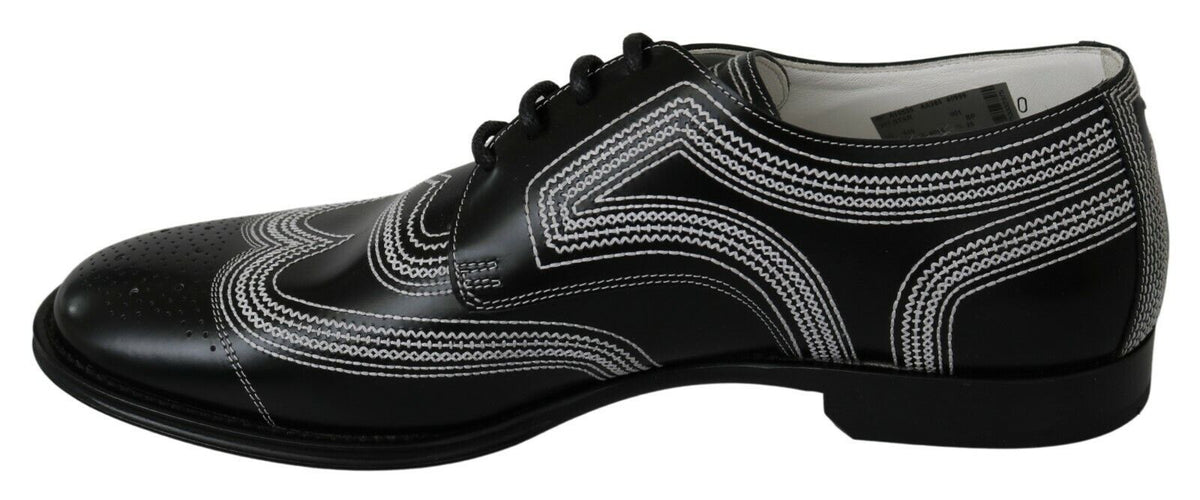 Dolce & Gabbana Derby Noir en Cuir avec Lacets Blancs