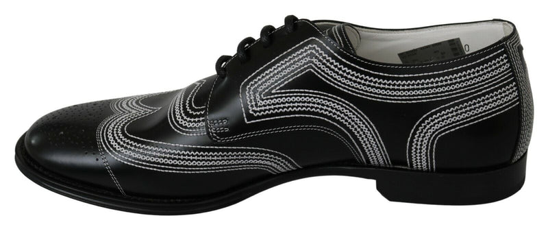 Dolce & Gabbana Derby Noir en Cuir avec Lacets Blancs