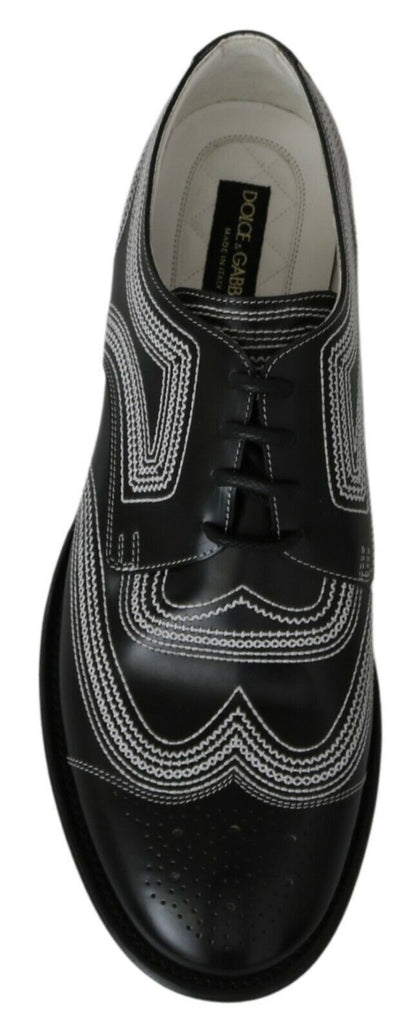 Chaussures habillées en cuir noir, style derby, avec lacets blancs de Dolce & Gabbana.
