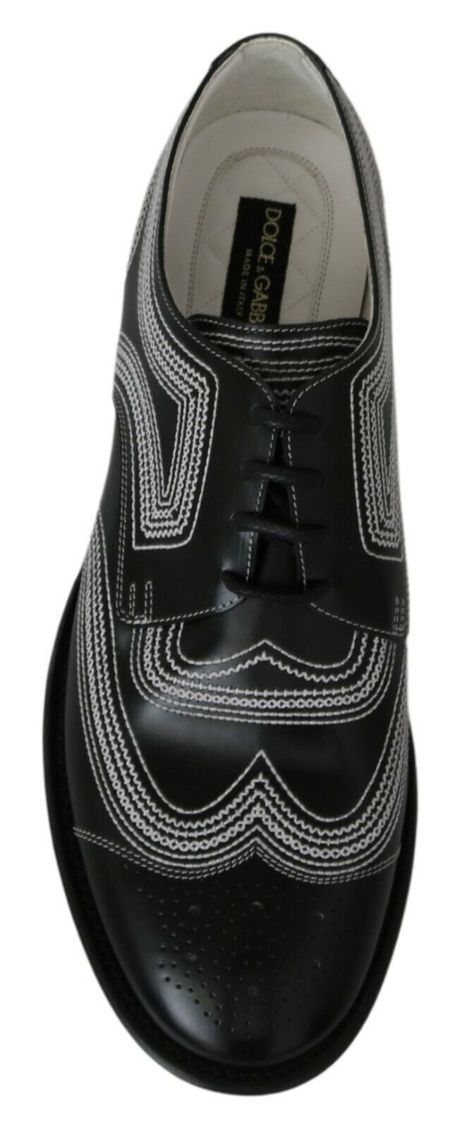 Dolce & Gabbana Derby Noir en Cuir avec Lacets Blancs