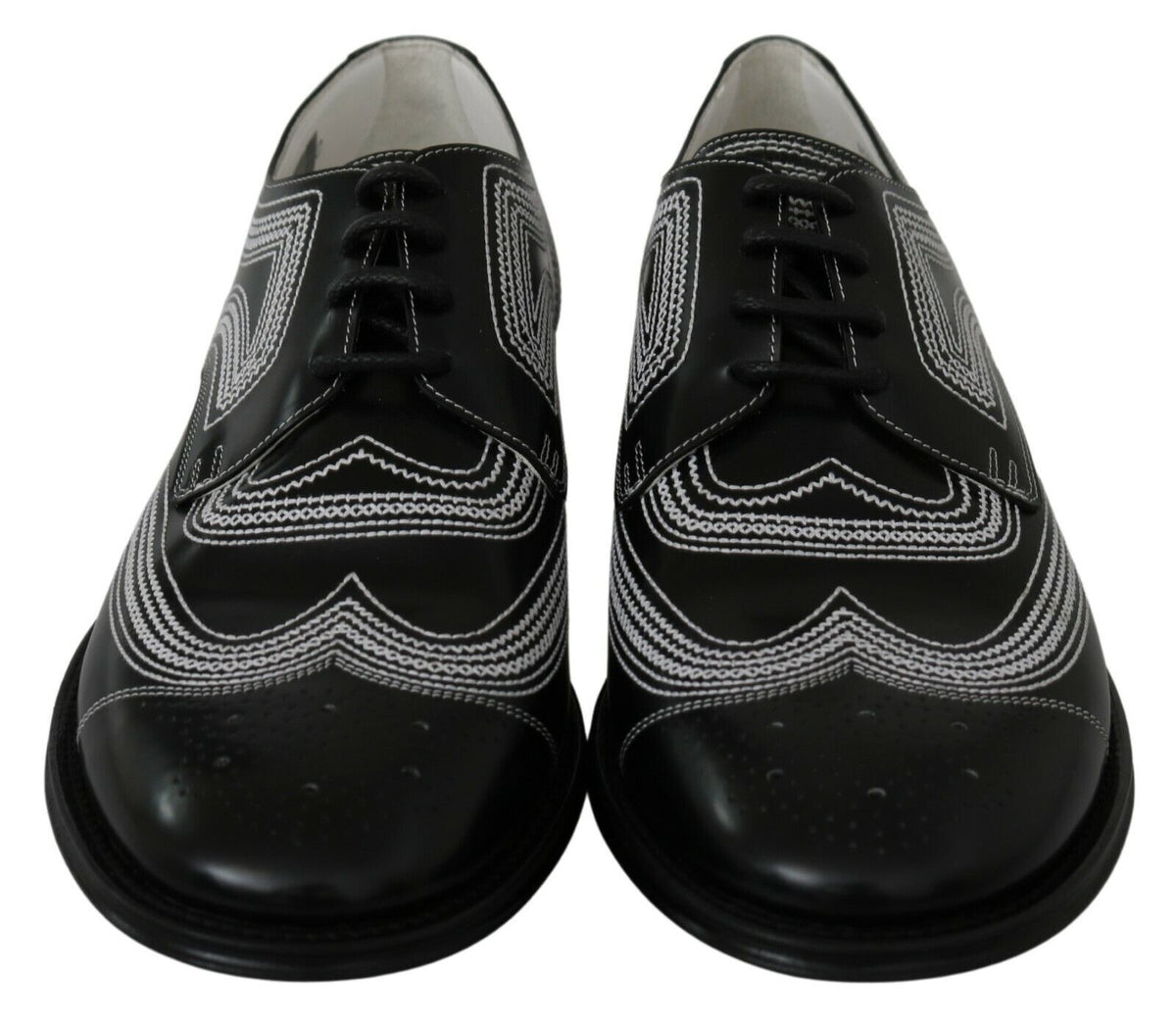 Dolce & Gabbana Derby Noir en Cuir avec Lacets Blancs