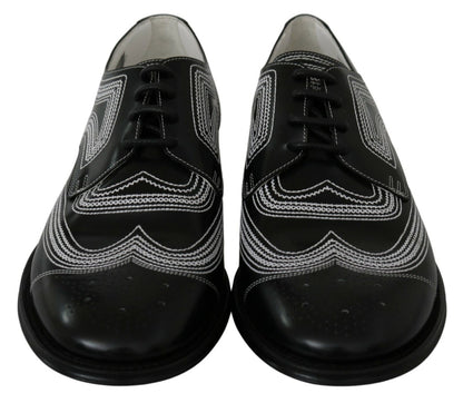 Chaussures habillées en cuir noir, style derby, avec lacets blancs de Dolce & Gabbana.