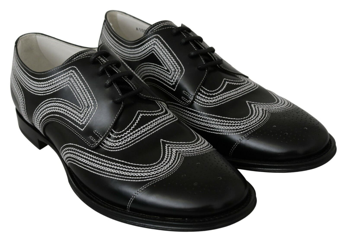 Dolce & Gabbana Derby Noir en Cuir avec Lacets Blancs