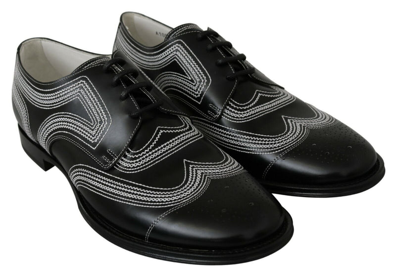 Dolce & Gabbana Derby Noir en Cuir avec Lacets Blancs