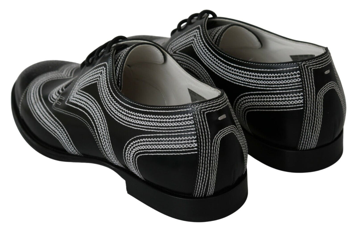 Dolce & Gabbana Derby Noir en Cuir avec Lacets Blancs
