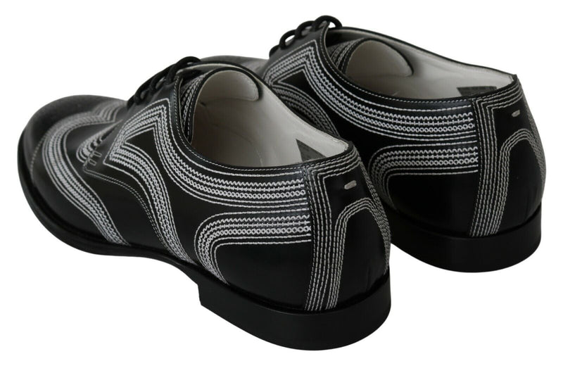 Dolce & Gabbana Derby Noir en Cuir avec Lacets Blancs