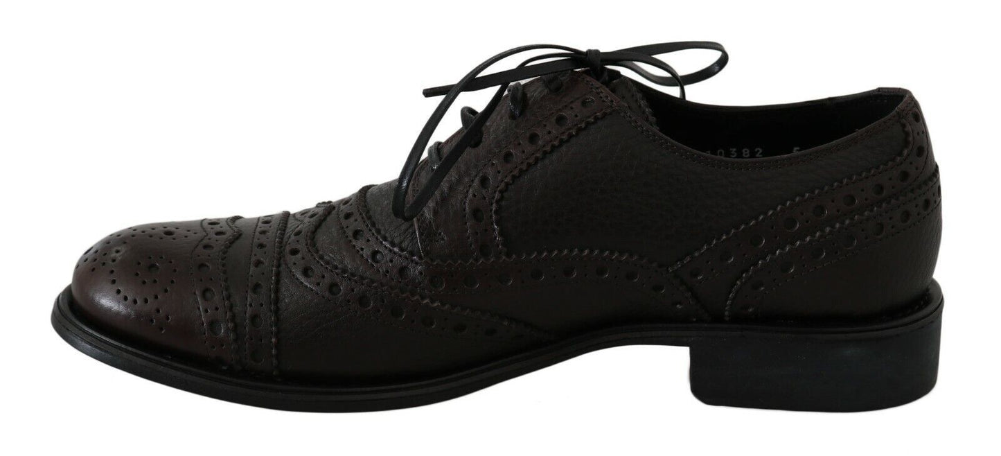 Chaussures habillées à bout rond en cuir marron de Dolce & Gabbana