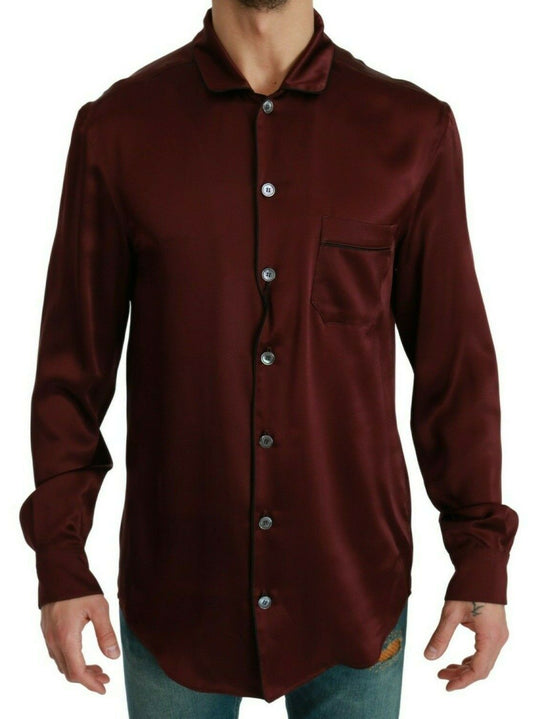 Chemise décontractée en soie bordeaux, style pyjama, Dolce & Gabbana