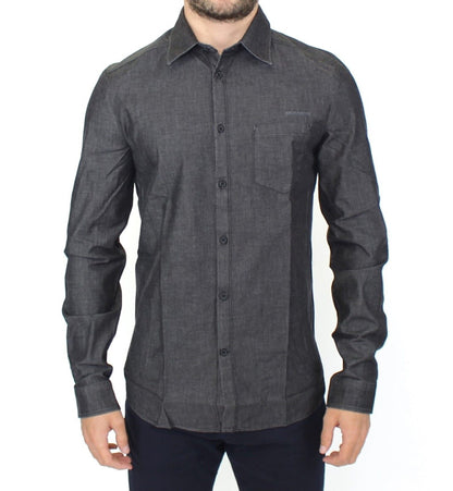 Chemise en jean délavé gris stretch en coton casual Ermanno Scervino